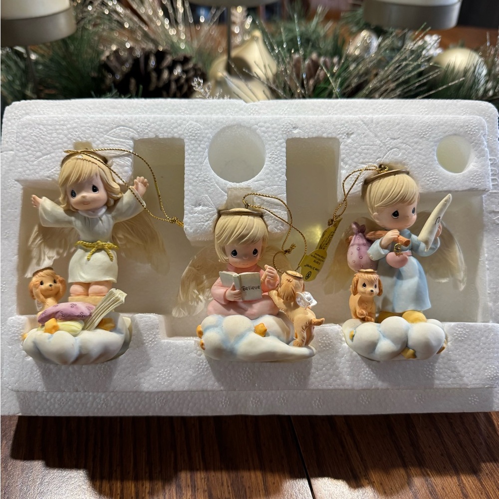 Precious Moments Angel Ornaments - Cream, Blue, Pink